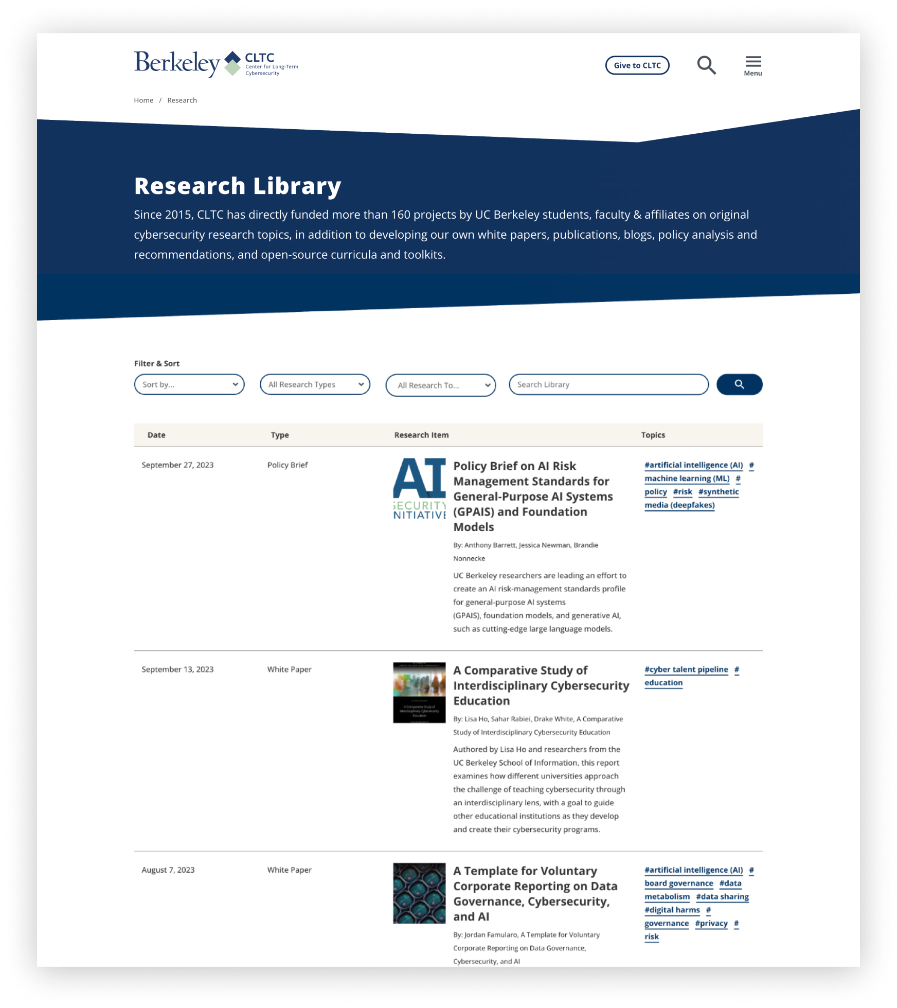 Screenshot of UC Berkeley Research Library